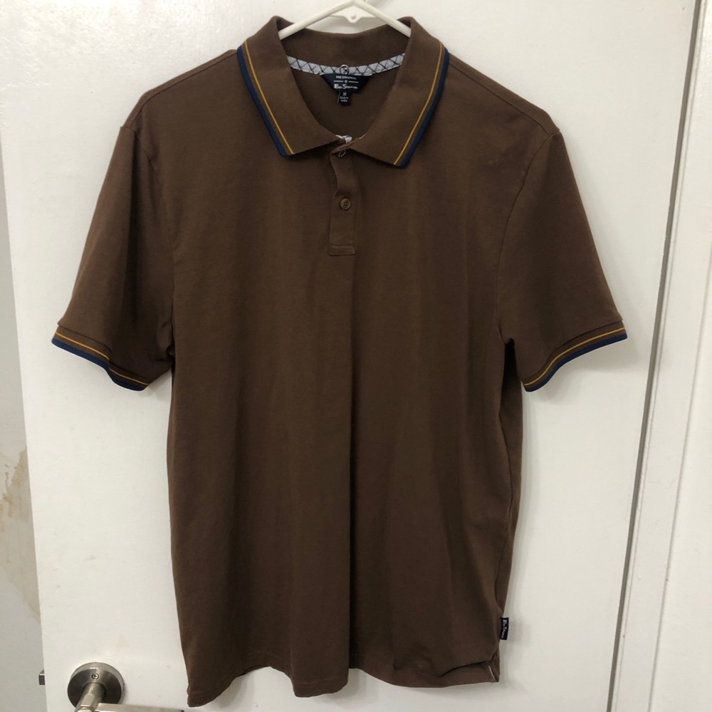 Ben Sherman Tipped Polo Shirt – Brown – Medium – New Without Tags